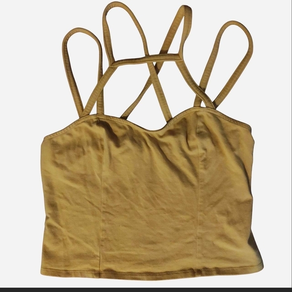 Express Tops - Elegant Express Mustard Color Crop Top with Strappy Design